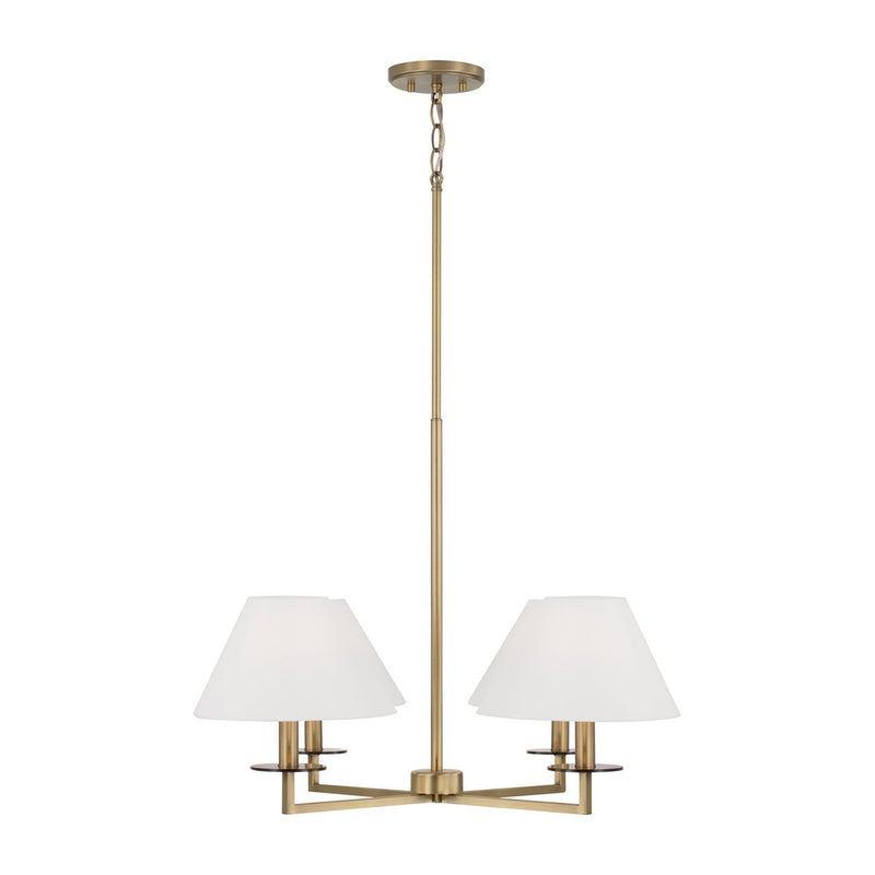 Aged Brass Four Light Fabric Shade Chandelier view 1
