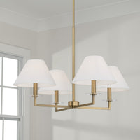 Aged Brass Four Light Fabric Shade Chandelier view 3