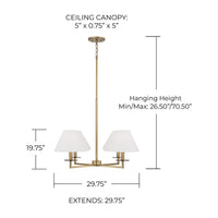 Aged Brass Four Light Fabric Shade Chandelier view 5