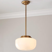satin brass schoolhouse pendant light with opal globe