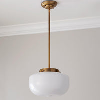 satin brass schoolhouse pendant light with opal globe