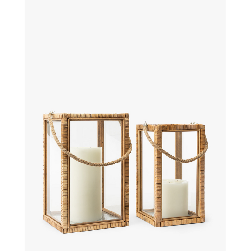 Rattan & Glass Lantern