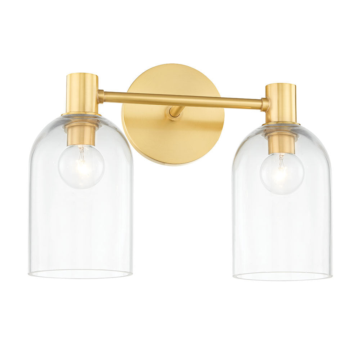 Cassio Aged Brass 2-Light Vanity Sconce with Clear Glass Cloche