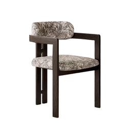 Black Dining Chair with Retro Fabric Pattern and Ash Wood Legs