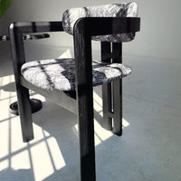 Black Dining Chair with Retro Fabric Pattern and Ash Wood Legs