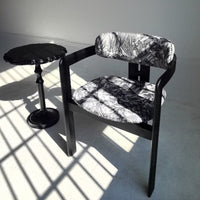 Black Dining Chair with Retro Fabric Pattern and Ash Wood Legs