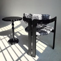 Black Dining Chair with Retro Fabric Pattern and Ash Wood Legs