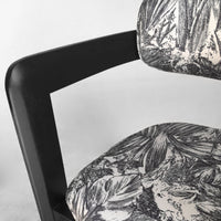 Black Dining Chair with Retro Fabric Pattern and Ash Wood Legs