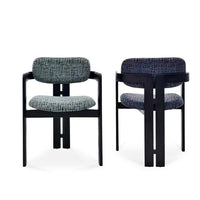 Black Dining Chair with Retro Fabric Pattern and Ash Wood Legs