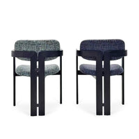 Black Dining Chair with Retro Fabric Pattern and Ash Wood Legs
