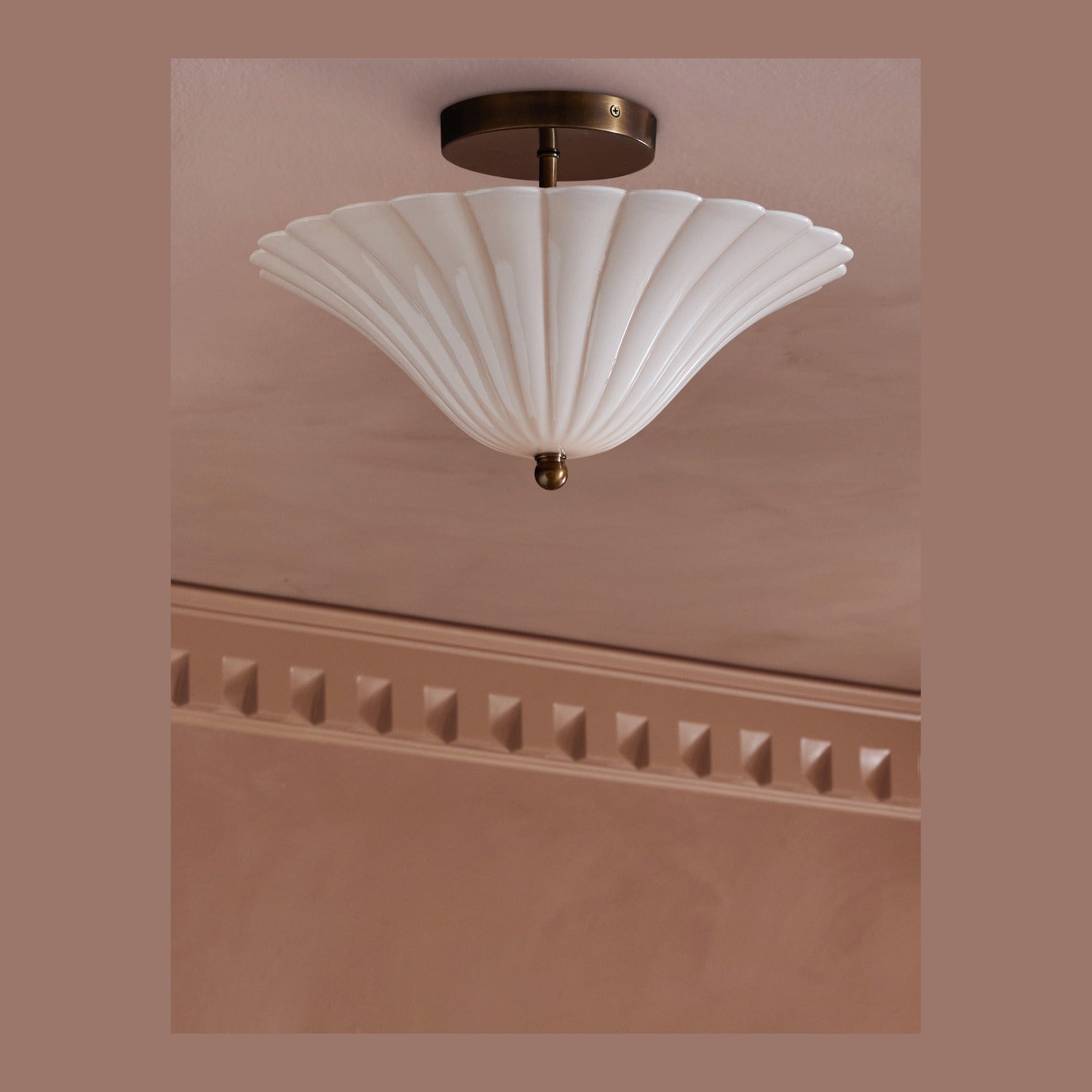 Gladstone Aged Brass Blush Glass Flush Mount Light
