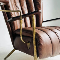 Comfy Accent Chair Metal Leg Brown Oil Imitation Leather Lounge Chair Modern Living Room Furniture