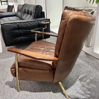 Comfy Accent Chair Metal Leg Brown Oil Imitation Leather Lounge Chair Modern Living Room Furniture
