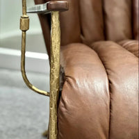 Comfy Accent Chair Metal Leg Brown Oil Imitation Leather Lounge Chair Modern Living Room Furniture