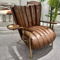 Comfy Accent Chair Metal Leg Brown Oil Imitation Leather Lounge Chair Modern Living Room Furniture