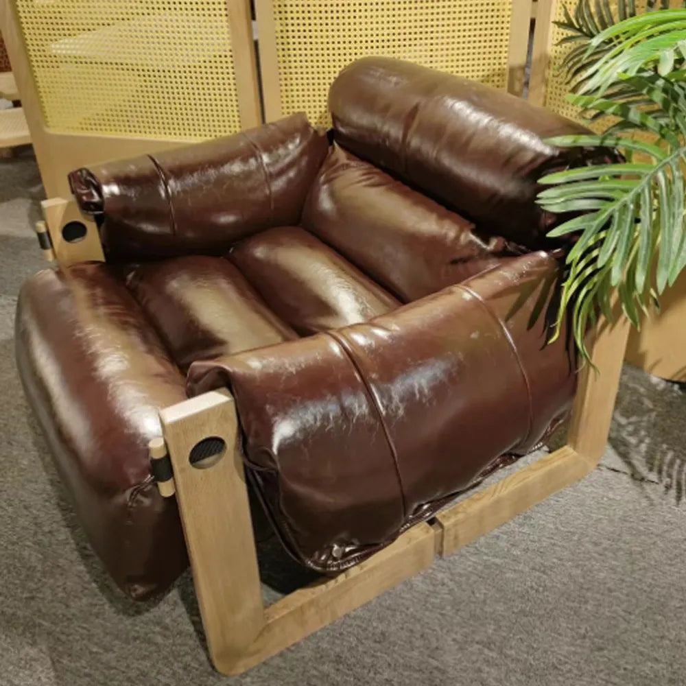Leather Chaise Lounge with Knot-Free Ash Wood for a Comfortable Sofa Chair