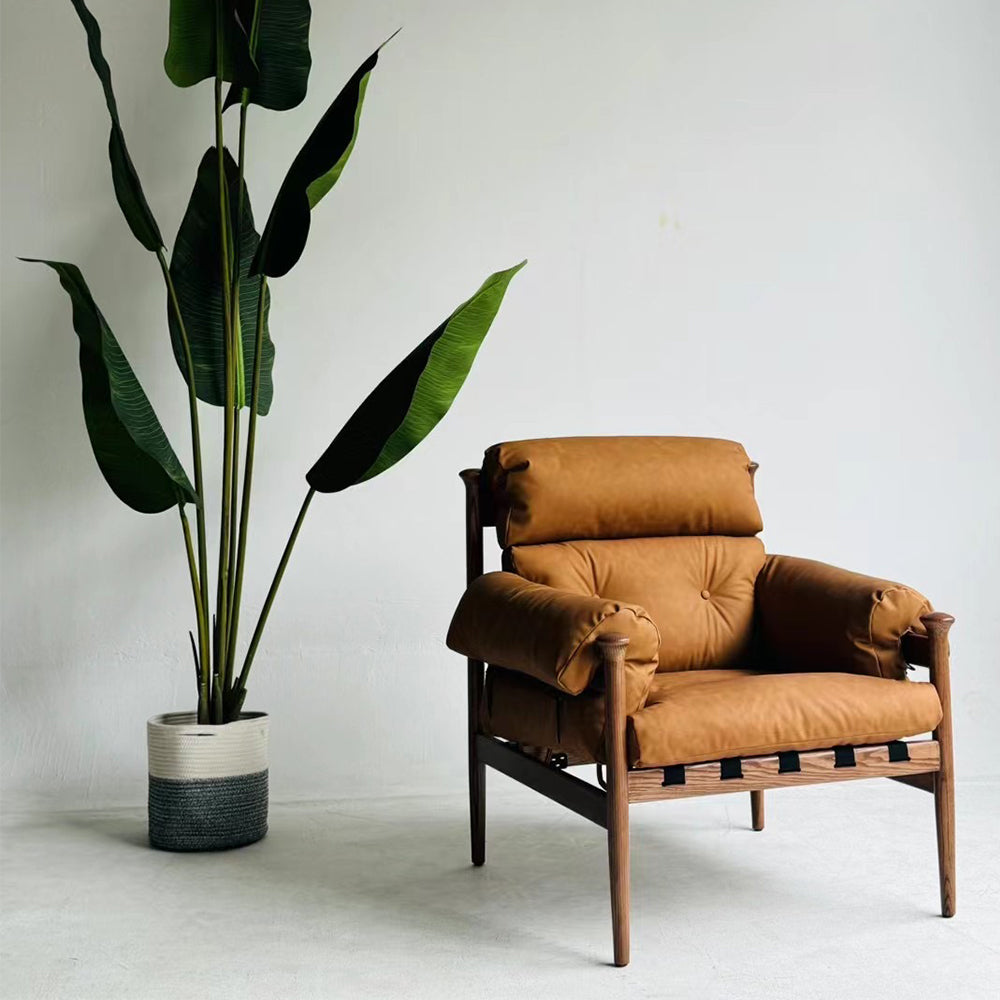 Brown Leather Accent Chair for Vintage Living Room – Otis Armchair