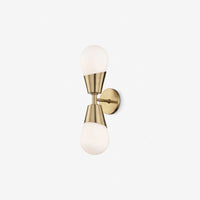Prim Aged Brass Opal Glass 2-Light Wall Sconce