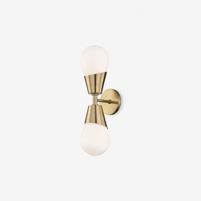 Prim Aged Brass Opal Glass 2-Light Wall Sconce