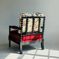 Spindle Chair Comfortable Reading Chair Design Red Cushion Floral Pattern Arm Chair