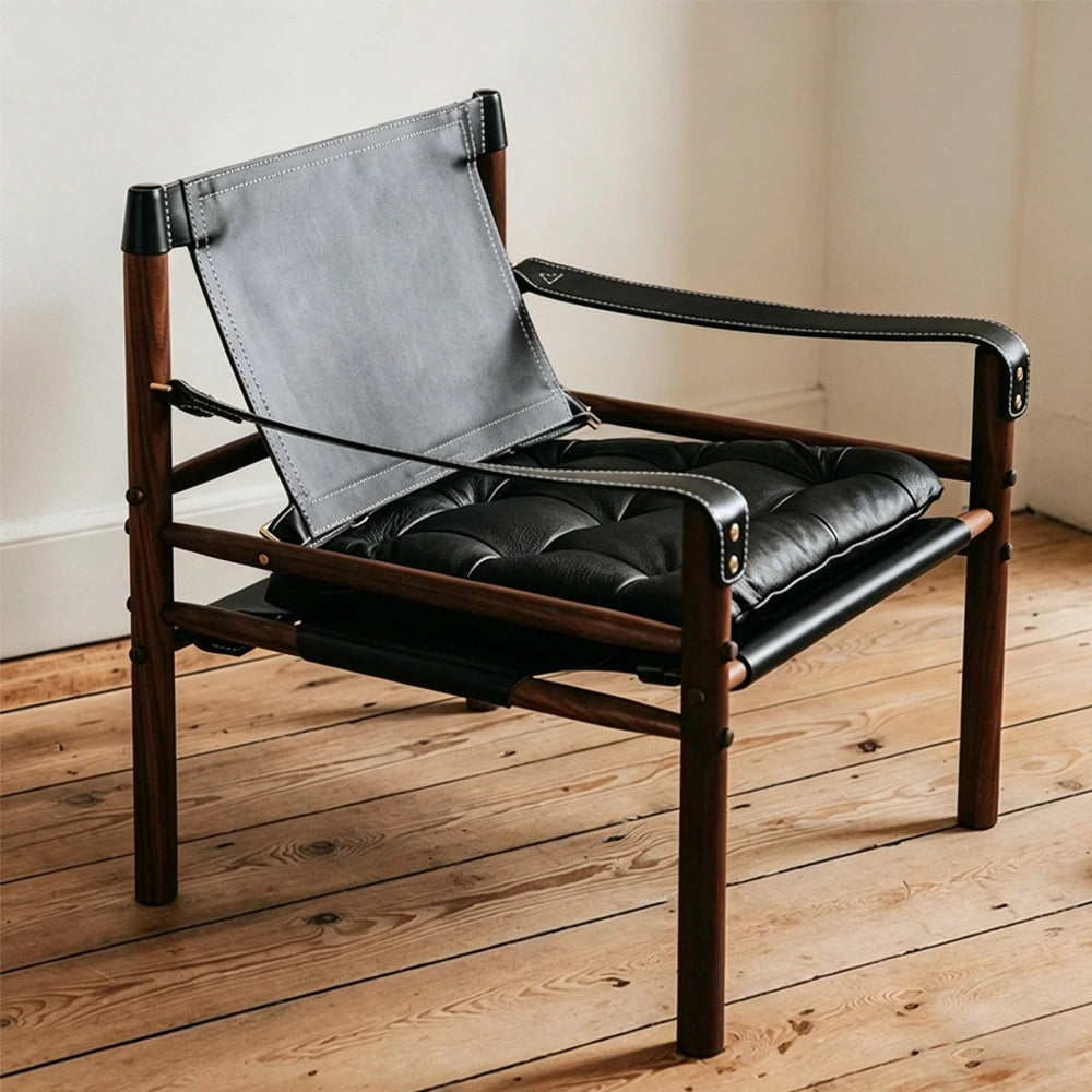 Wooden Brown Leather Chair for Elegant Outdoor Spaces