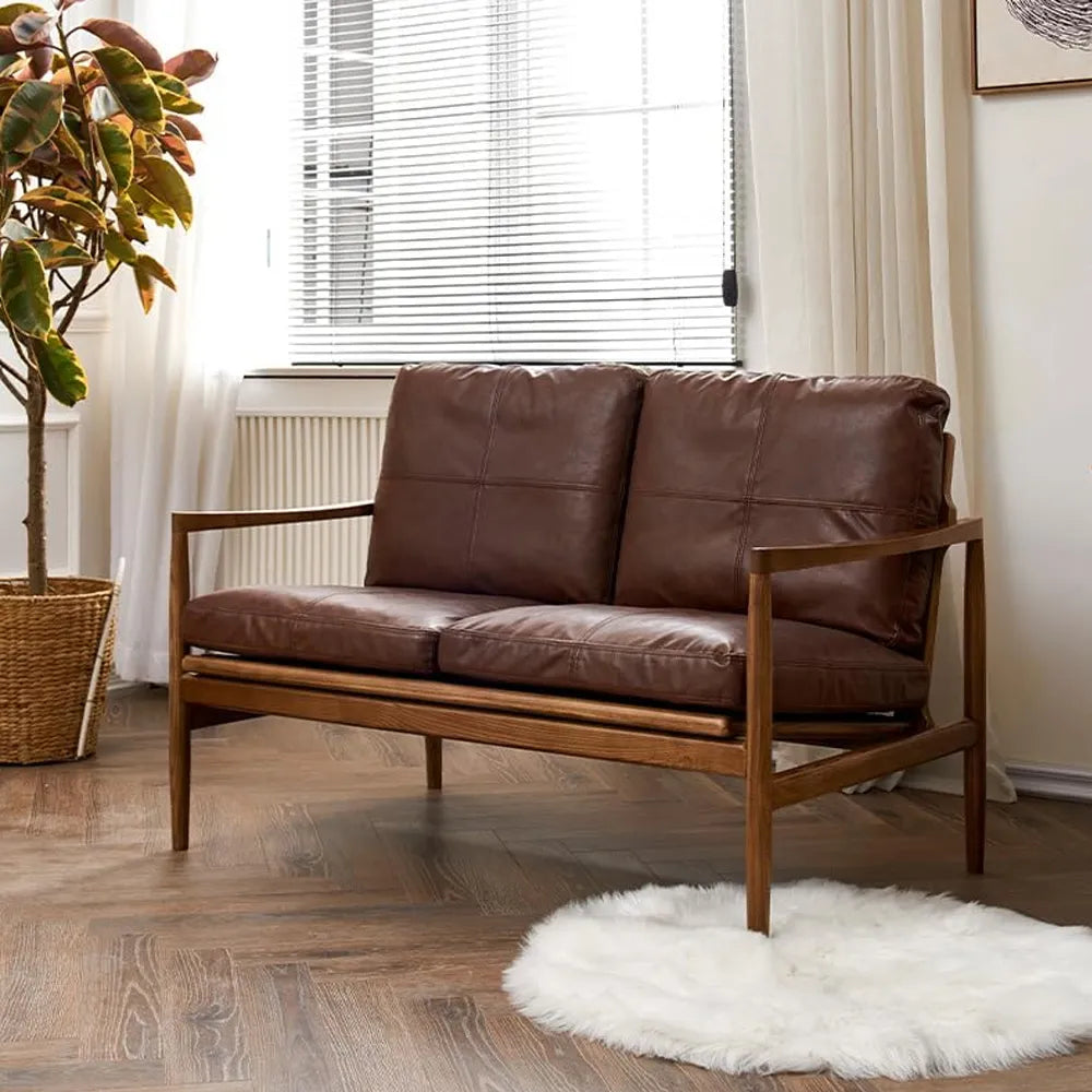 Walnut Faux Leather Sofa image 1