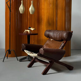 Swedish Cow Hide Armchair – Nordic Leather Accent Chair for Rustic Modern Decor