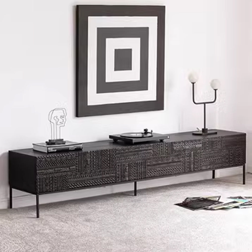 Black TV Stand with Storage - Accent Cabinet with Drawers for Living Room