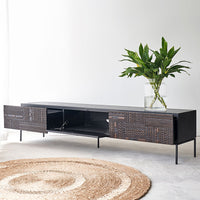 Black TV Stand with Storage - Accent Cabinet with Drawers for Living Room