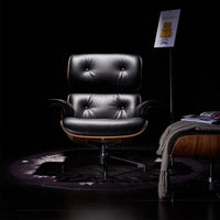 Genuine Leather Lounge Chair with Black Ottoman Ultimate Comfort Swivel Recliner Chairs